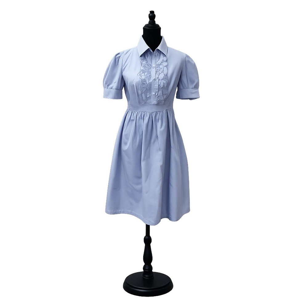Seersucker Blue Pin Stripe Ruffle Shirt Dress 6 Y2K 90s